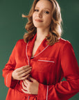In Stock • Stylish Satin Pajamas Set RED • Style MOON
