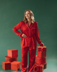 In Stock • Stylish Satin Pajamas Set RED • Style MOON