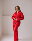 In Stock • Stylish Satin Pajamas Set RED • Style MOON