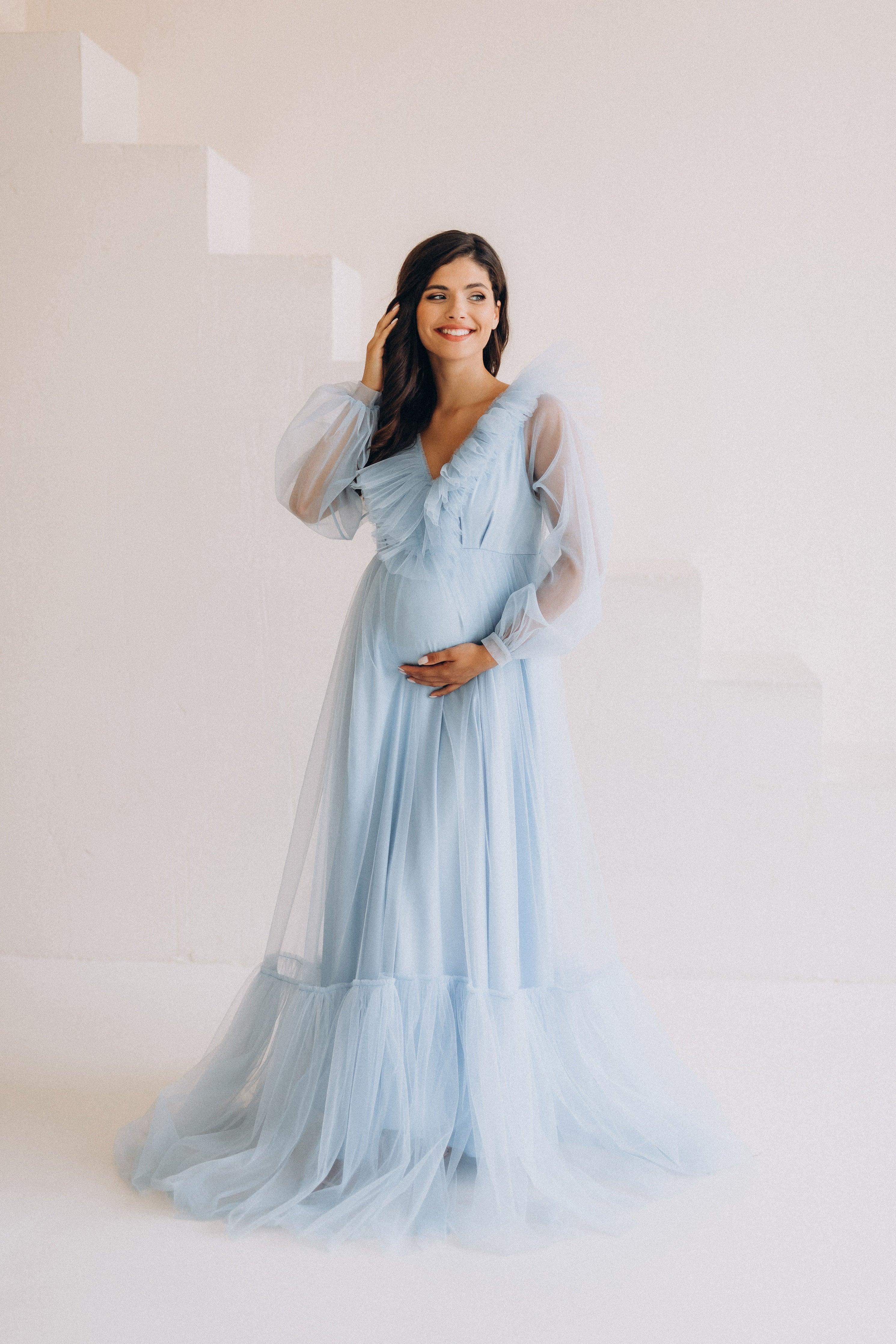 Blue tulle maternity clearance dress