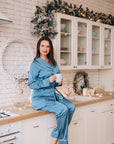 In Stock • Stylish Satin Pajamas Set BLUE • Style MOON