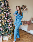 In Stock • Stylish Satin Pajamas Set BLUE • Style MOON