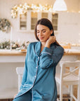 In Stock • Stylish Satin Pajamas Set BLUE • Style MOON