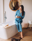 In Stock • Stylish Satin Pajamas Set BLUE • Style MOON