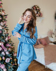 In Stock • Stylish Satin Pajamas Set BLUE • Style MOON