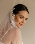 Lace veil with pearls • Unique wedding veil