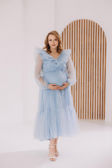 Maternity Tulle Dress For Baby Shower • Style MIDI JULIA • 142 Light Blue