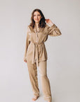 In Stock • Stylish Satin Pajamas Set BEIGE • Style MOON