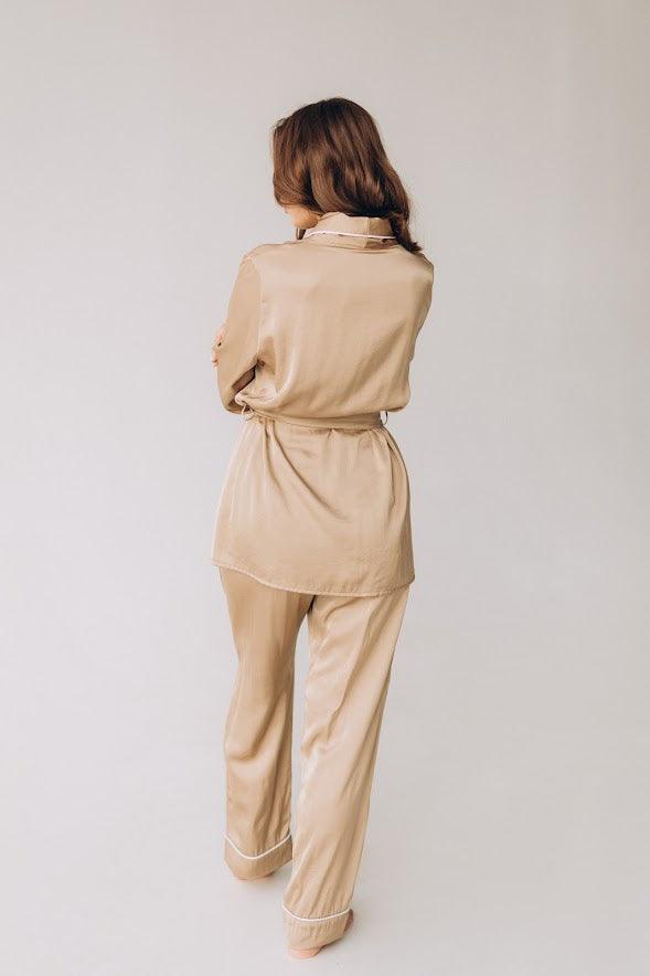 In Stock • Stylish Satin Pajamas Set BEIGE • Style MOON