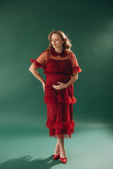 In Stock • MATERNITY DRESS FOR Baby shower RED • STYLE MONICA