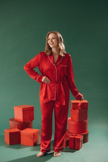 In Stock • Stylish Satin Pajamas Set RED • Style MOON