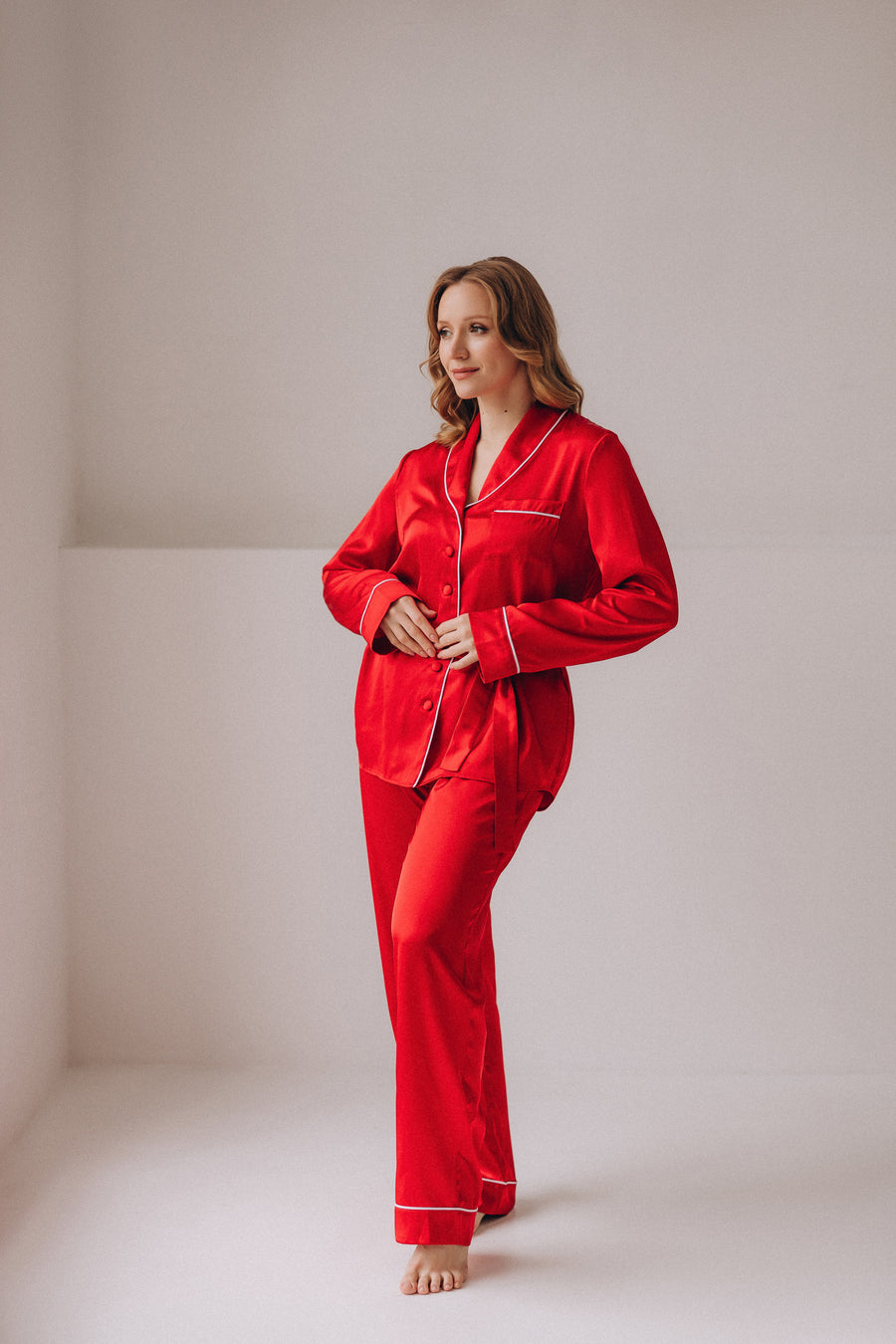 In Stock • Stylish Satin Pajamas Set RED • Style MOON