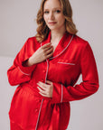 In Stock • Maternity Stylish Satin Pajamas Set RED • Style MOON