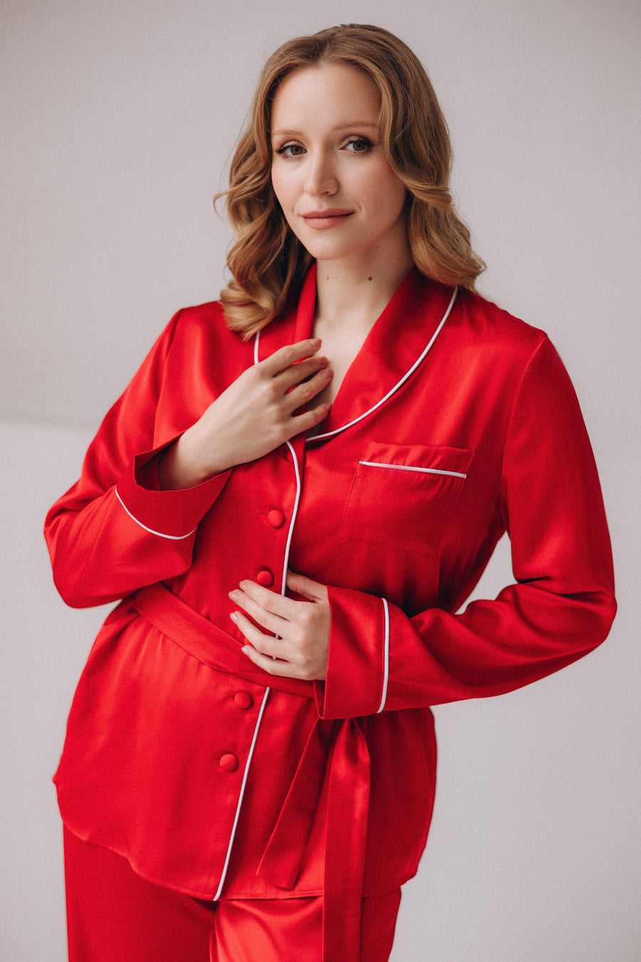 In Stock • Maternity Stylish Satin Pajamas Set RED • Style MOON