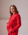 In Stock • Maternity Stylish Satin Pajamas Set RED • Style MOON