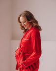 In Stock • Maternity Stylish Satin Pajamas Set RED • Style MOON