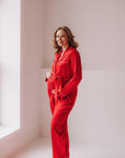 In Stock • Maternity Stylish Satin Pajamas Set RED • Style MOON