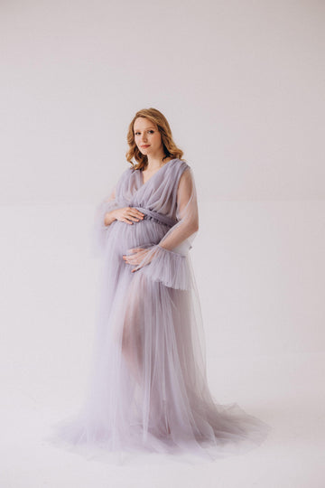 Tulle Puffy Maternity Dress With Train • Style PAULA