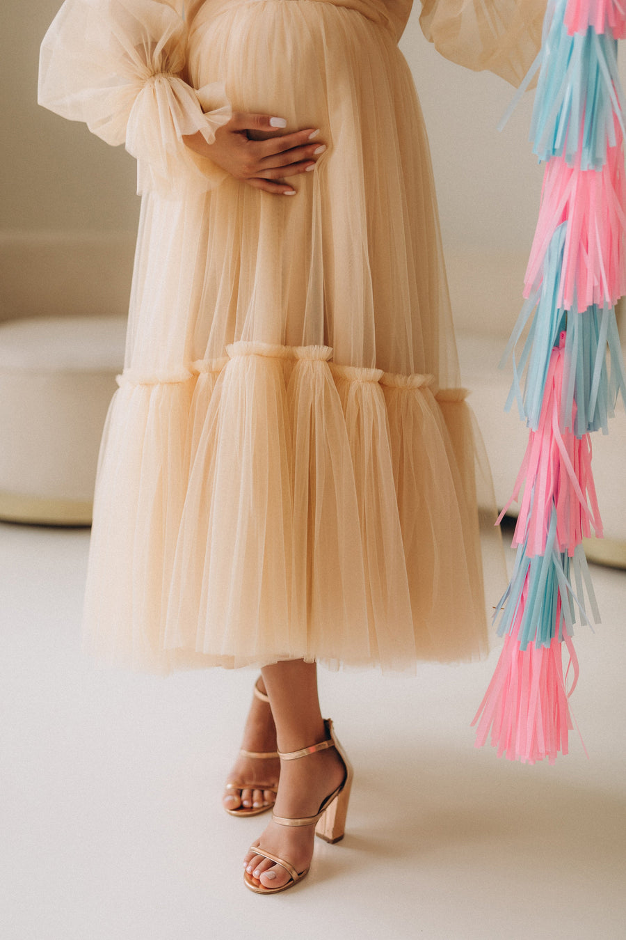 Off Shoulder Maternity Dresses for Photoshoot Puffy Ruffles Tulle