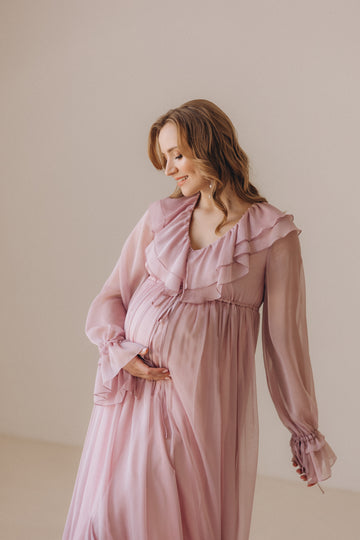 Elegant Silk Chiffon Maternity Dress with Ruffles -  “Emily”