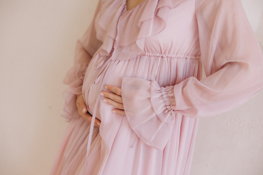 Elegant Silk Chiffon Maternity Dress with Ruffles -  “Emily”