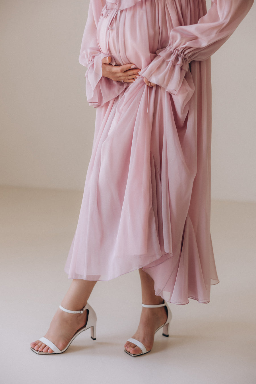 Elegant Silk Chiffon Maternity Dress with Ruffles -  “Emily”