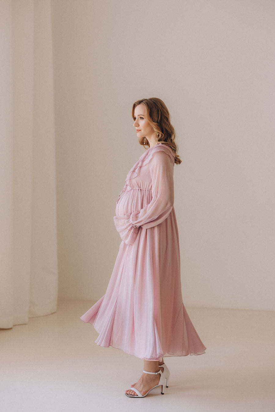 Elegant Silk Chiffon Maternity Dress with Ruffles -  “Emily”