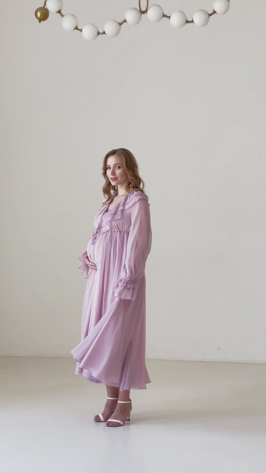 Elegant Silk Chiffon Maternity Dress with Ruffles -  “Emily”